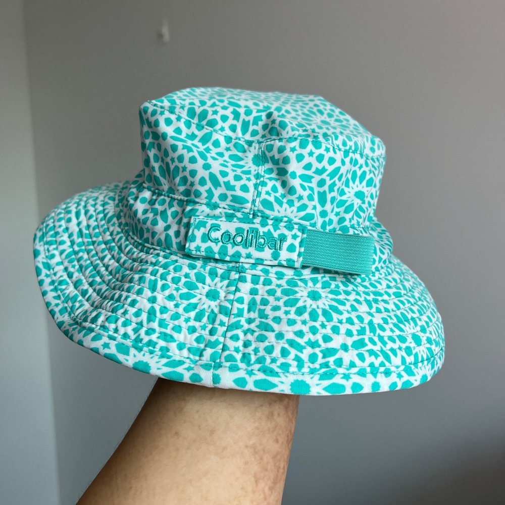 Coolibar Teal & White Floral Youth Bucket Sun Hat S/M  UPF 50+ High Performance